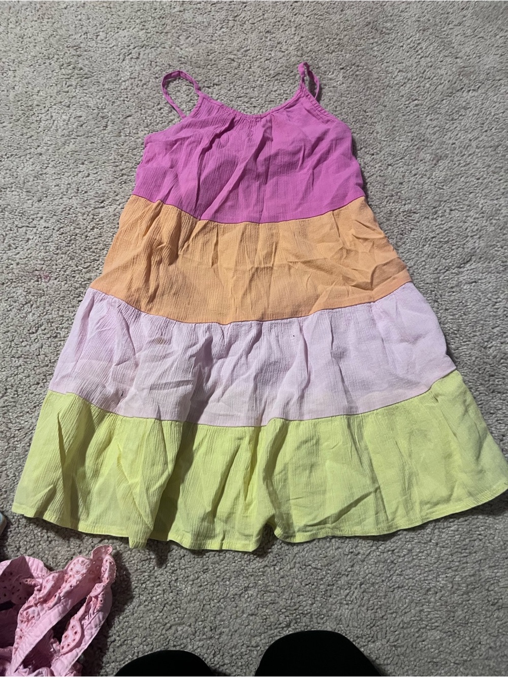 Girls' Tiered Strappy Dress in Pink, Peach, Lilac & Yellow